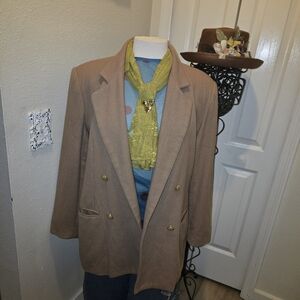 Vintage 1980s 100% Wool Tan Double Breasted Blazer Womens 12